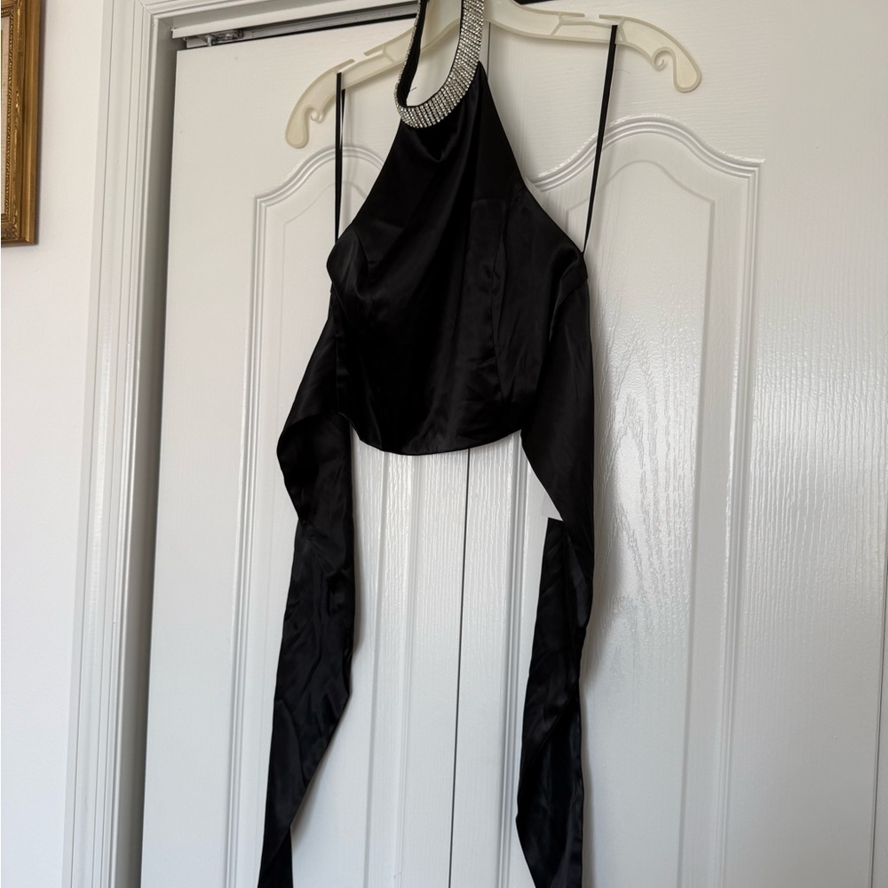Black Halter Top with Silver Accents